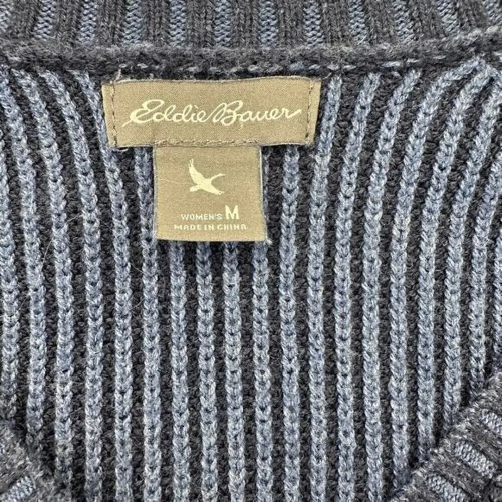 Eddie Bauer Button Front‎ Sweater Size M Blue Pullover Short Sleeve Cable Knit